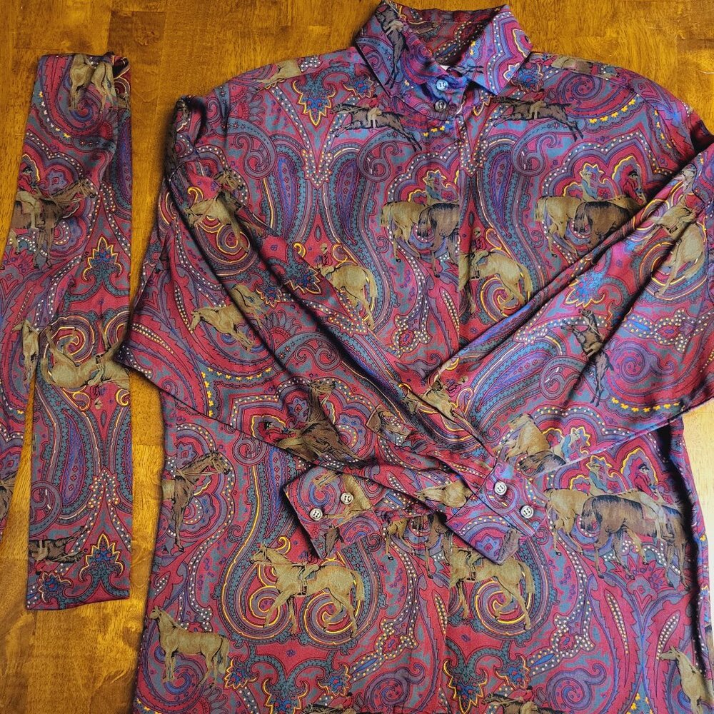 Vintage J.G. Hook ~ Sz 10~Equestrian Button Up w/Scarf~Excellent/New Condition - Picture 5 of 10